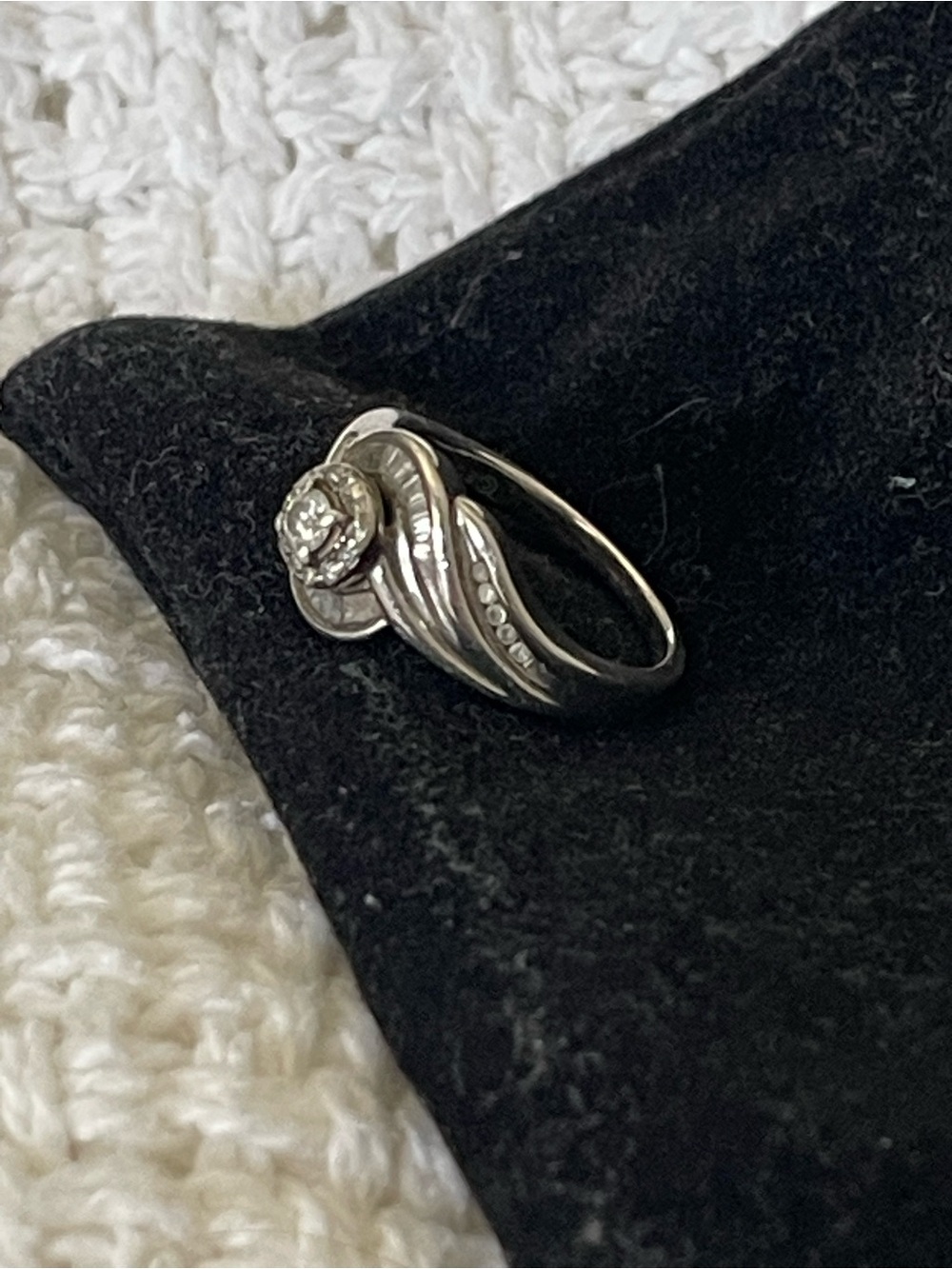 Sterling Silver Platinum Diamond Engagement Ring - Picture 3 of 7